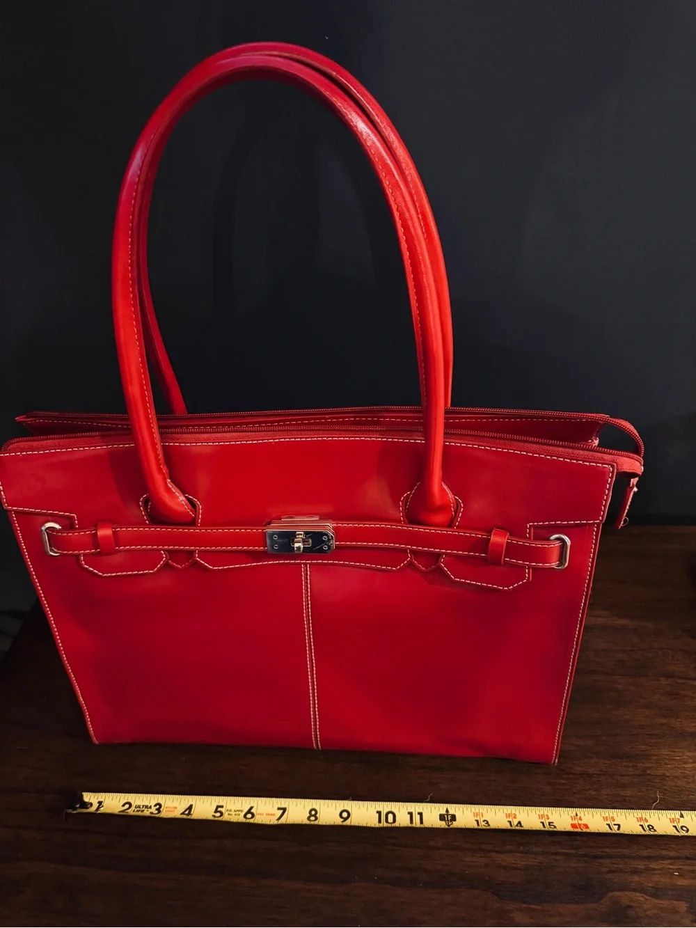 Red Structured Leather Tote Bag - Classic Women’s Work Bag